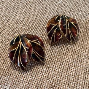 Vintage Gold and Brown Leaf Pierced Earrings
